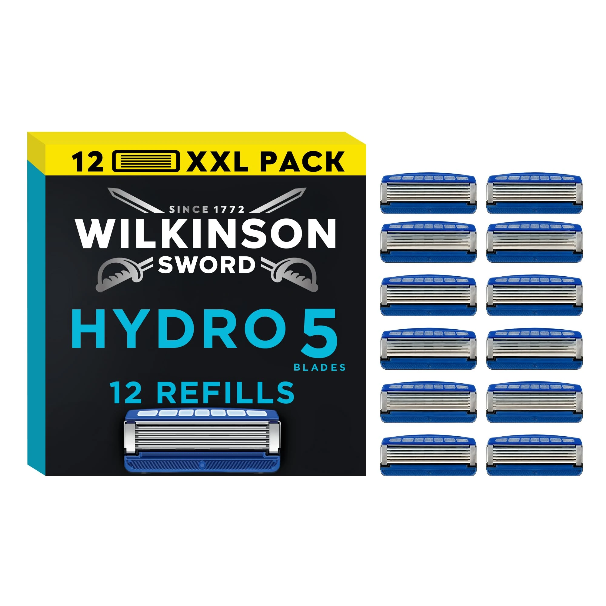 WILKINSON SWORD - Hydro 5 Razor Blades For Men Blades Carbon Coated Hydrating Gel & Precision Trimmer Pack of 10 Razor Blade Refills plus 2 FREE