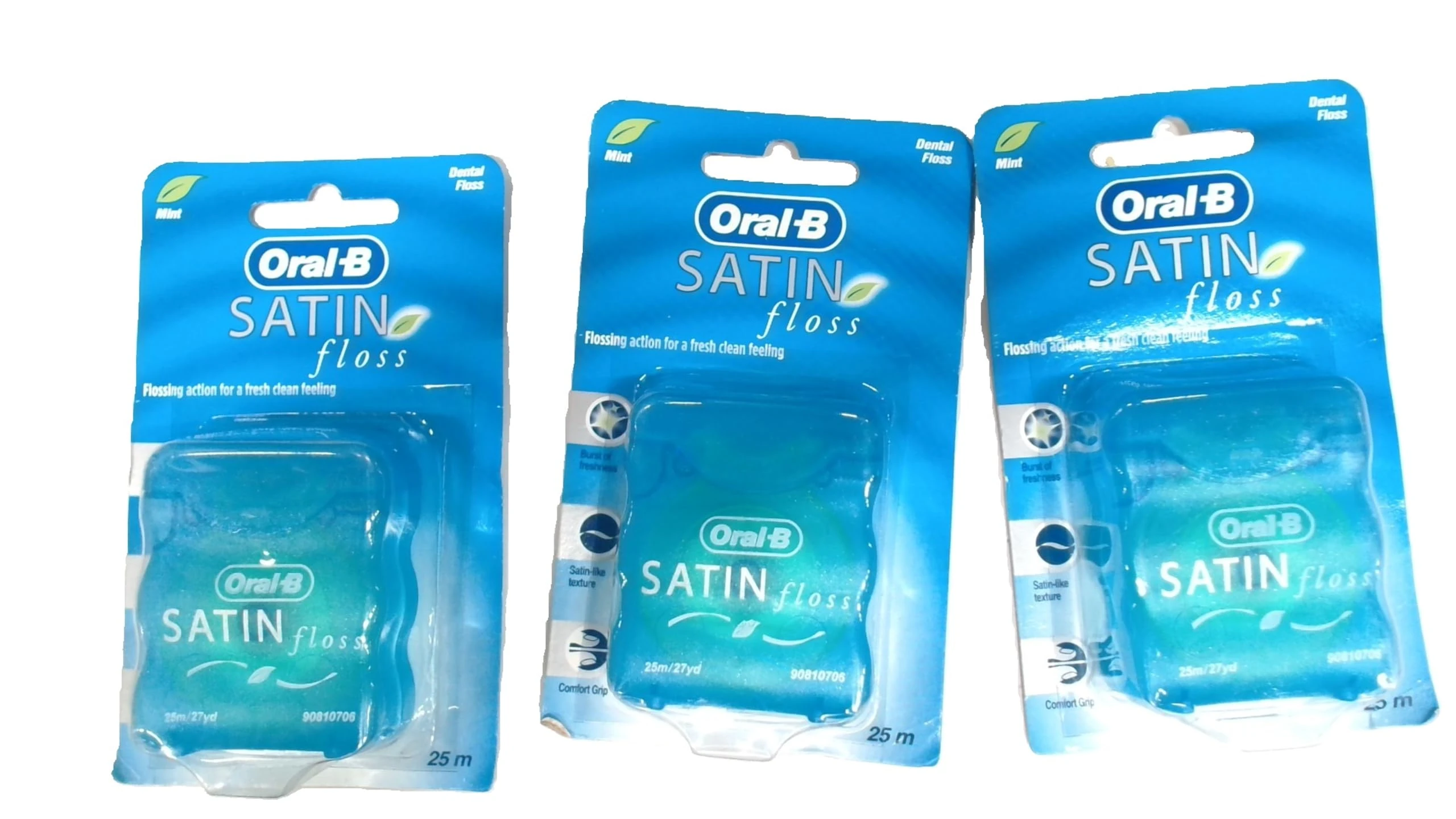 3 x Wide Satin Floss, 25m Dental Waxed Mint Floss Oral Care Clean Fresh Teeth