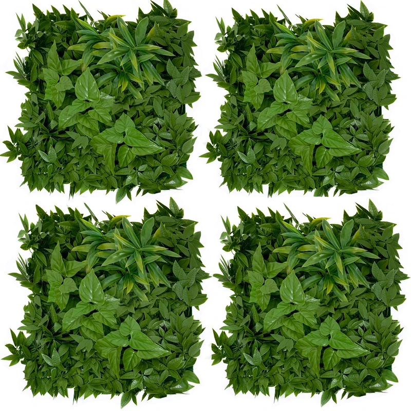 Artificial Premium Quality Green Wall Hedge with Dark Leaf Foliage and Red Flowers (1m x 1m) - UV Stable Vertical Garden (Pack of 4)