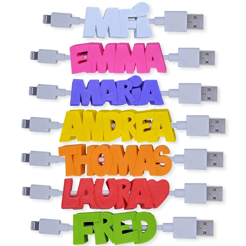3D Charger Cable Tag - Clips with Embossed Letters - Gift Idea - 15 Colours to Choose From - 100% Customisable - To Fit Your Phone, Tablet, and Other Accessories - Image 1