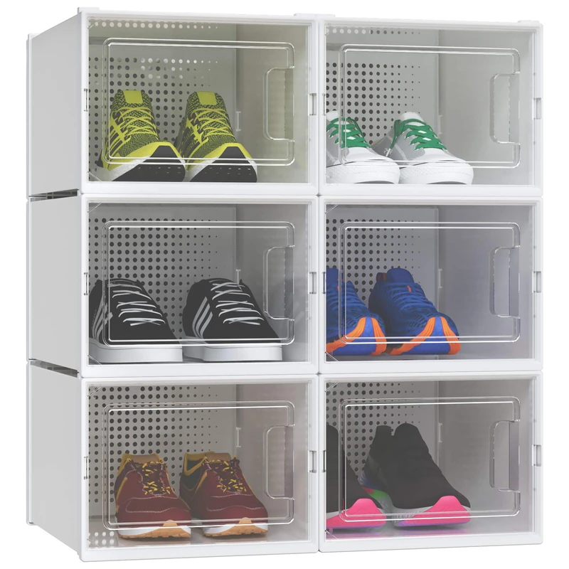 YITAHOME Shoe Box,12Pcs Stackable Shoe Containers,35.8x27.7x20.8cm,Fit up to UK Size 14,X-Large Size Shoe Storage,Non-toxic Plastic Drop Front Shoe Organisers,White Shoe Storage Box