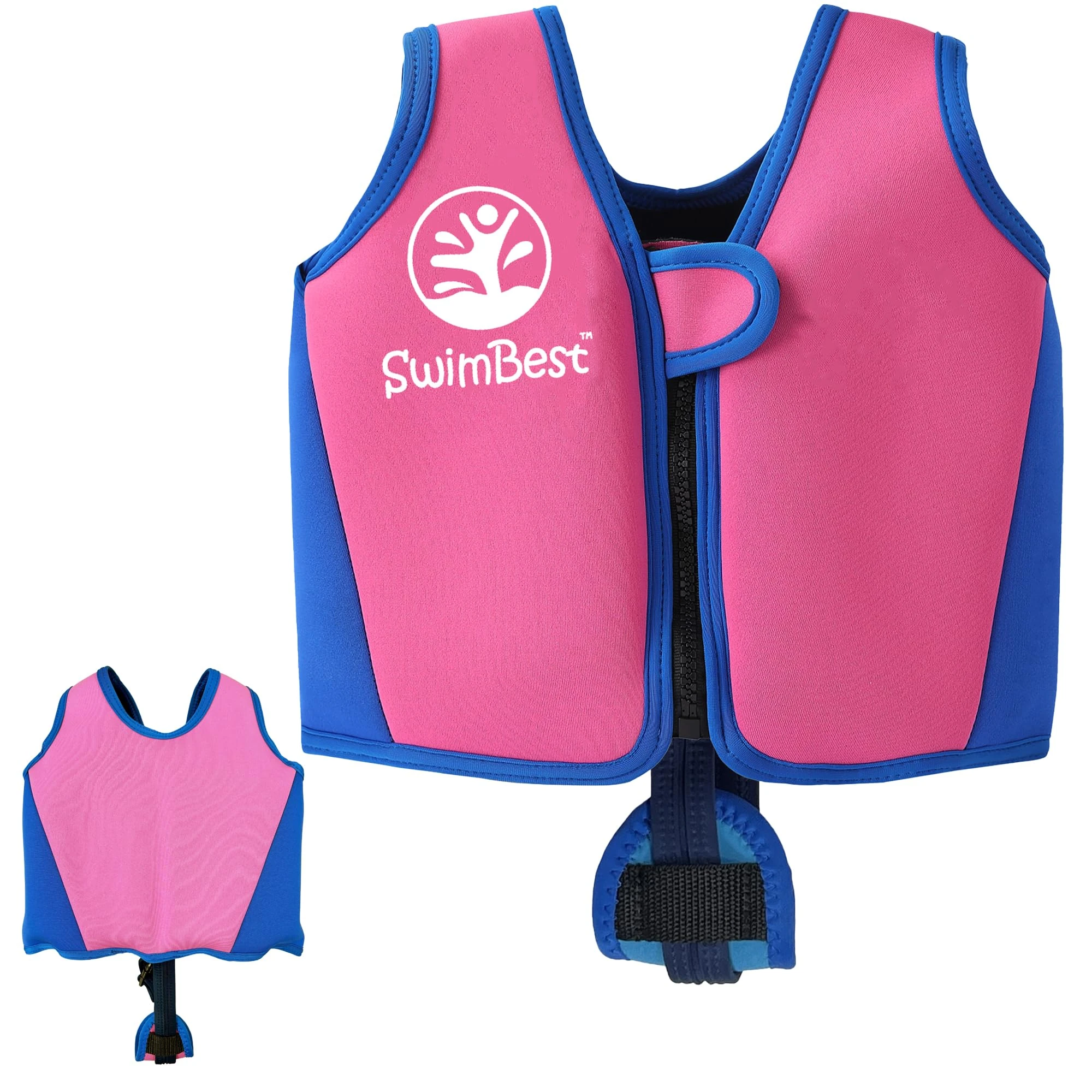 SwimBest Swim Vest - Swim Jacket/Buoyancy Aid with Safety Strap and Removeable Floats (Pink/Blue, S (Up to 3 Years/15-19kg))