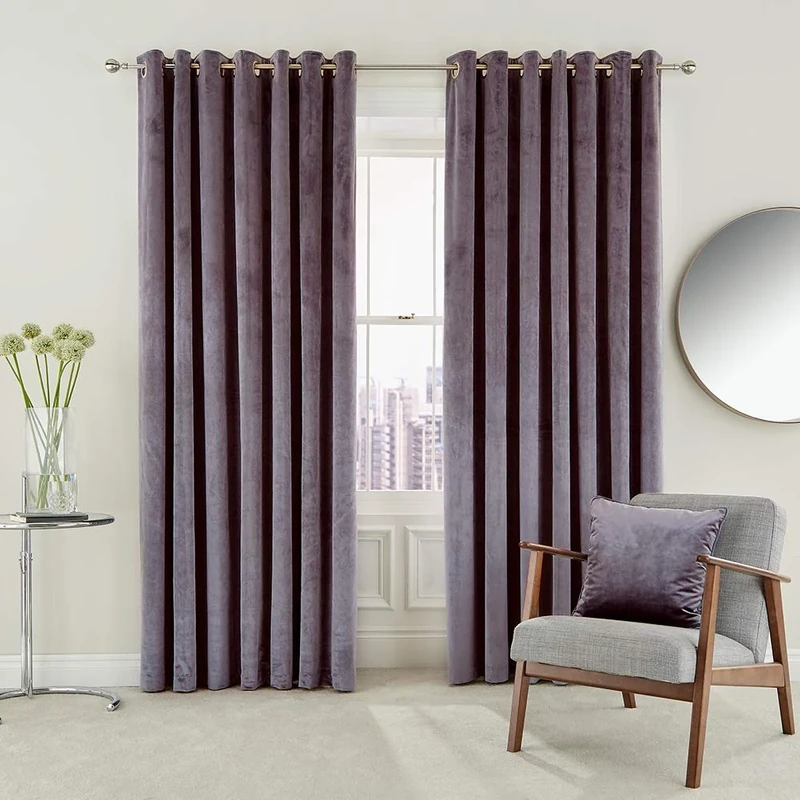 HELENA SPRINGFIELD ESCALA LINED CURTAINS 90X90 (229X229CM) DAMSON - Image 1