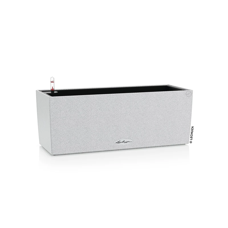 Lechuza BALCONERA Stone 50 Self Watering Planter Plastic Indoor/Outdoor Flower Plant Pot Table and Window Box with Drainage Hole H19 L50 W19 cm Quartz White