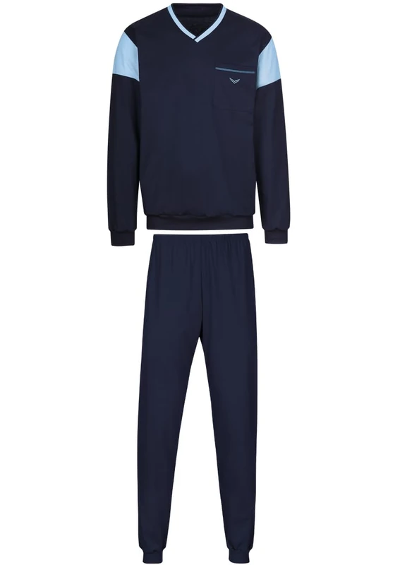 Trigema Men's Schlafanzug in Modischem Design Pajama Set, Navy, 4XL