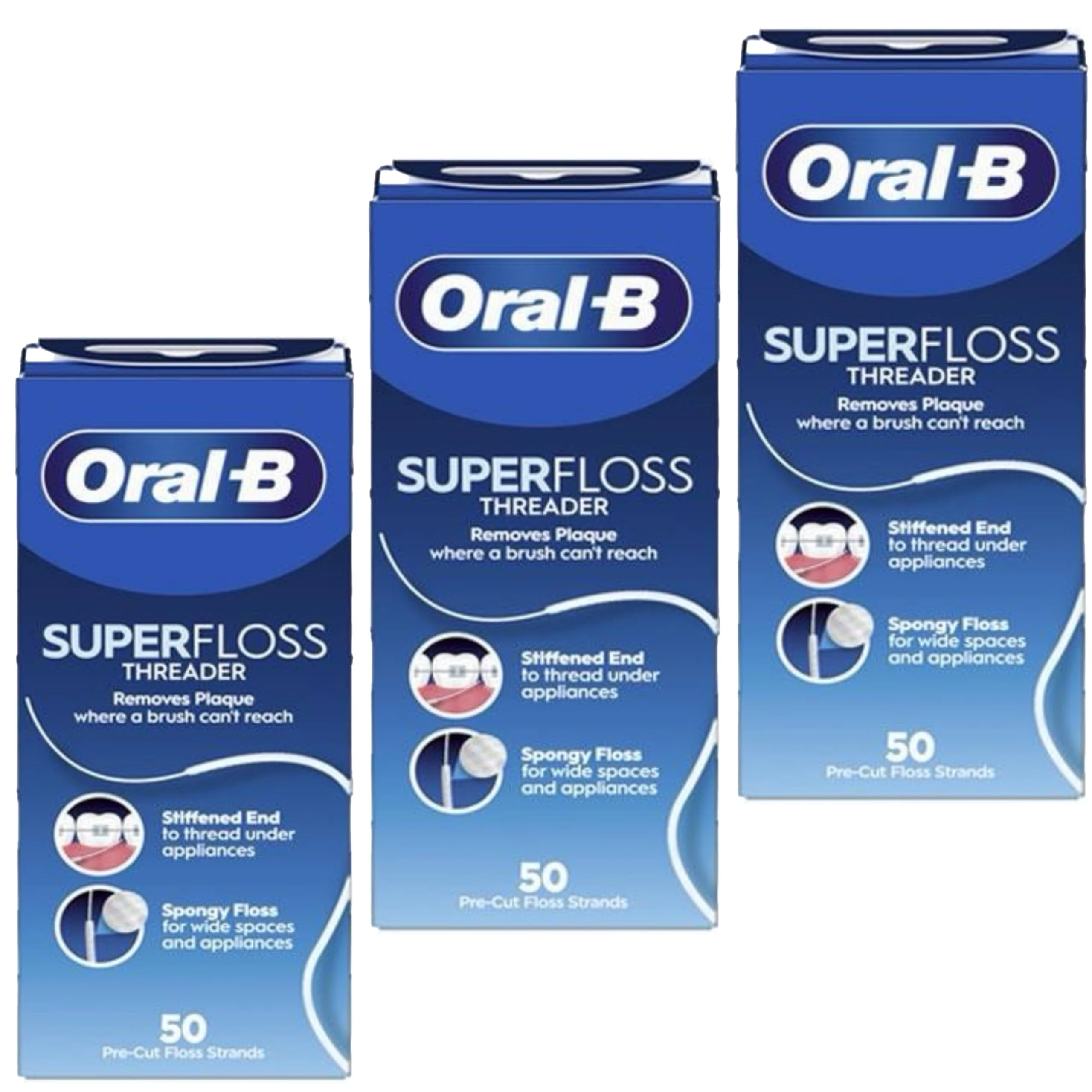 3 x Super Waxed Dental Floss 50 Strands Braces Bridge Wide Space Oral Teeth