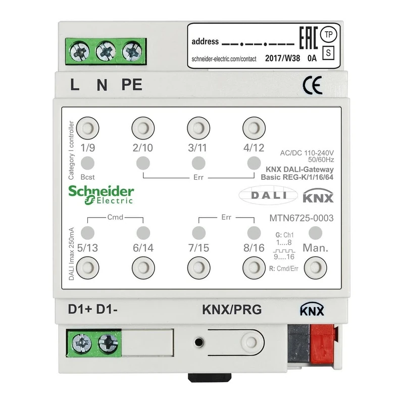KNX DALI Gateway Basic REG-K/1/16/64 1 Channel - KNX System Interface for Bus System MTN6725-0003 - Image 1