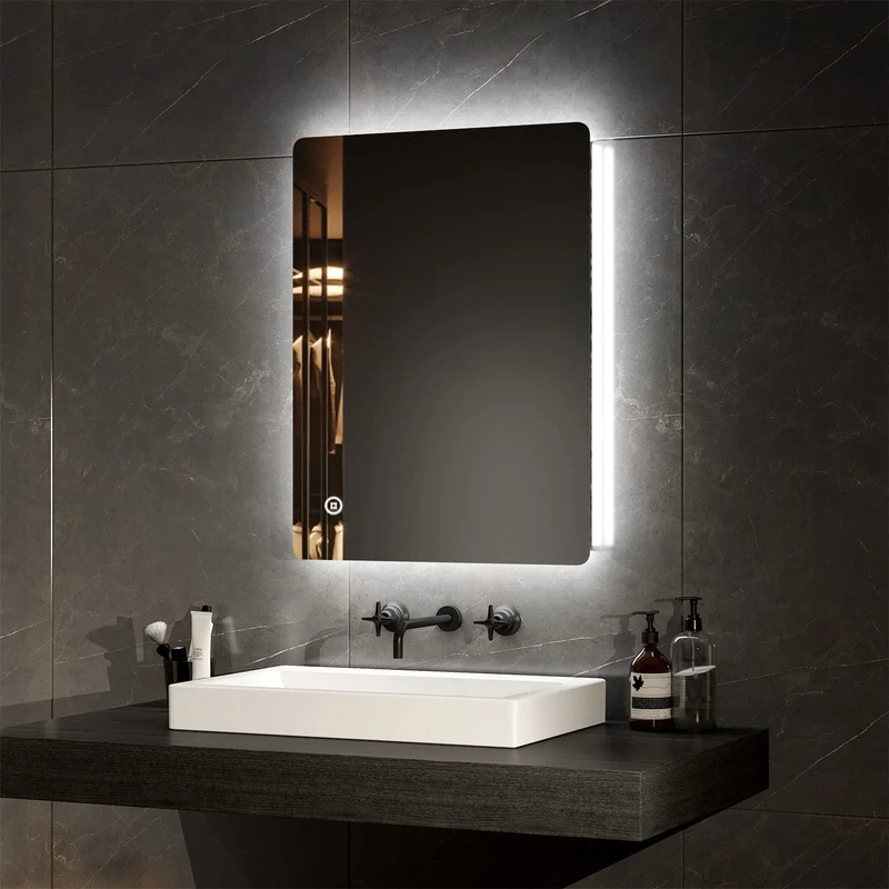 EMKE 450x600mm Bathroom Mirror - Illuminated Backlit Bathroom Mirror with Led Lights, Wall Mounted Vanity Mirror with Touch Switch & Demister Pad