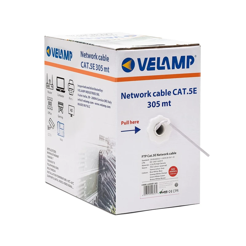 Ethernet Network Cable | CAT5E, CCA, FTP, RJ45 | Network Reel | Gray (305 Meters) | For Home and Office