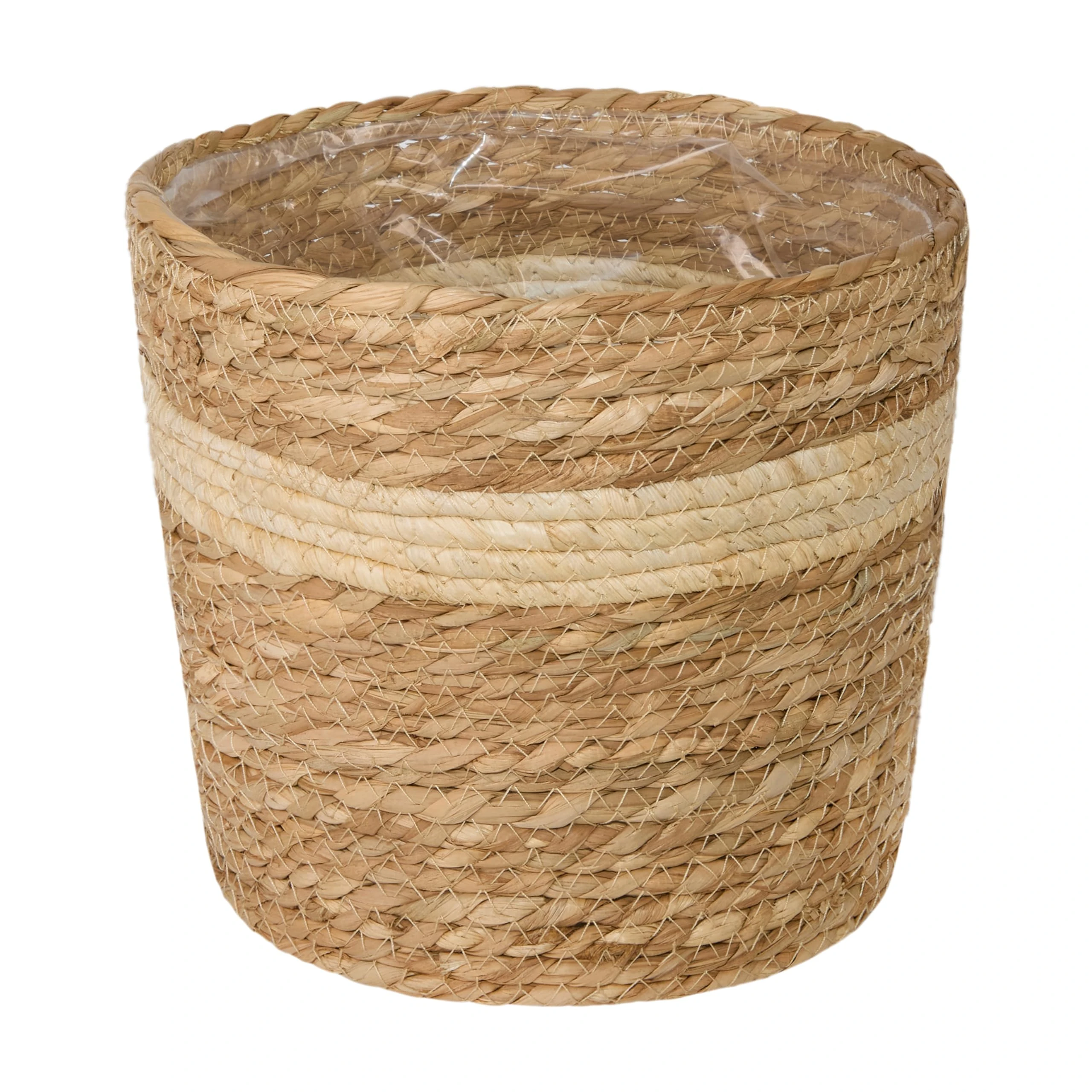 green leaves Natural Seagrass Indoor Planter Storage Basket Flower Pot with waterproof liner (Medium)