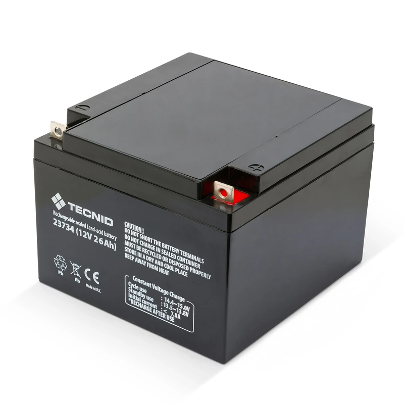 Rechargeable Lead Battery, Faston Connections, 12V 26Ah
