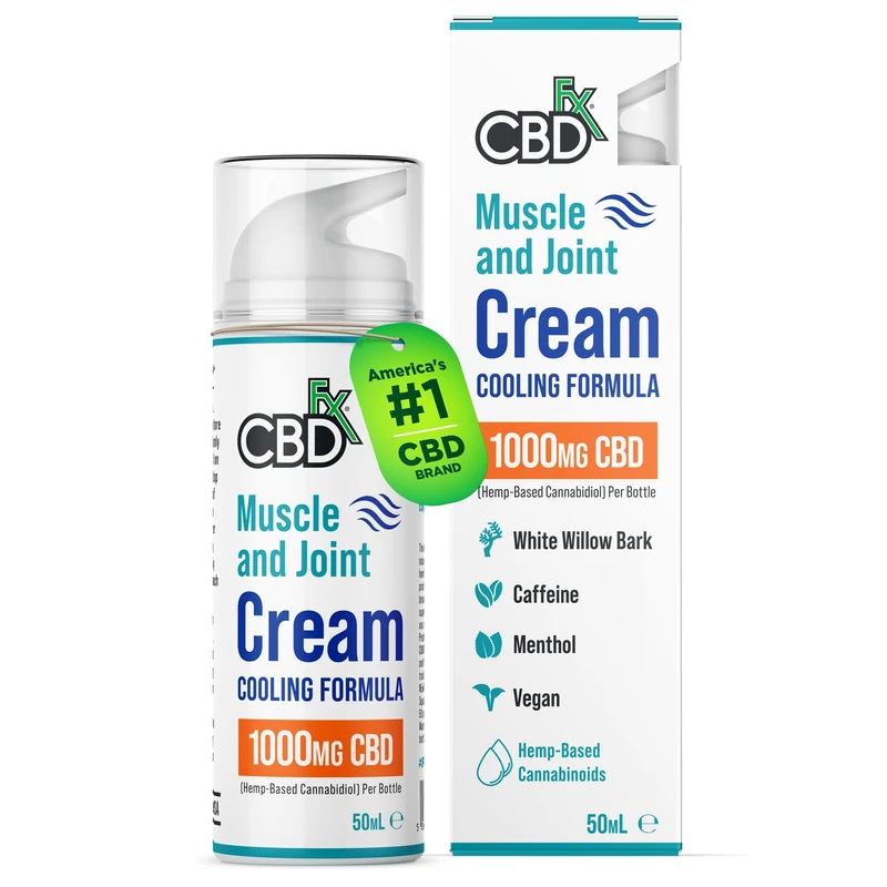 CBDfx 1000mg CBD High Strength Muscle & Joint Cream with Caffeine, Menthol and White Willow Bark, Cooling CBD Cream, Cruelty Free, 50ml Hemp Cream - Image 1
