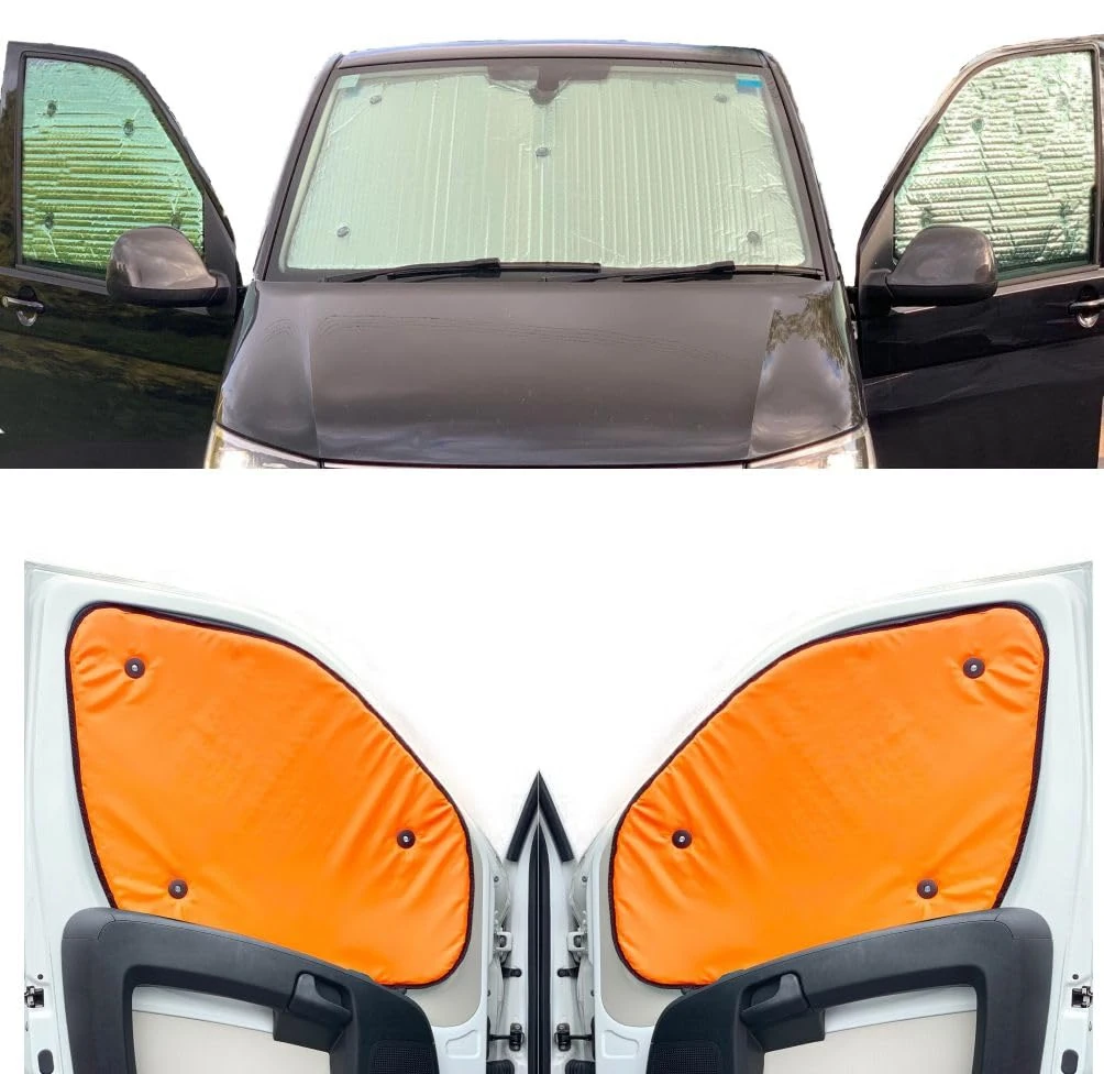 Thermal Blinds Compatible With Ford Grand Tourneo Connect (Second Generation) (Years 2013-2021) (Full Set With Tailgate) With Backing Colour in Flourescent Orange, Reversible