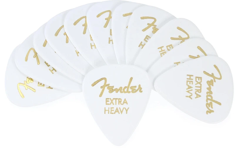 Fender Classic Celluloid, White, 351 Shape, Extra Heavy, 12 Count