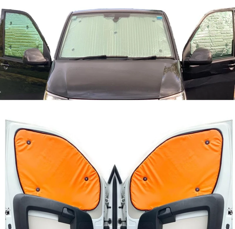 Thermal Blinds Compatible With Mercedes Vito (Third Generation) (Years 2014-Date) (Full Set XLWB With Tailgate & Opening Rear Quarter Windows) With Backing Colour in Flourescent Orange, Reversible