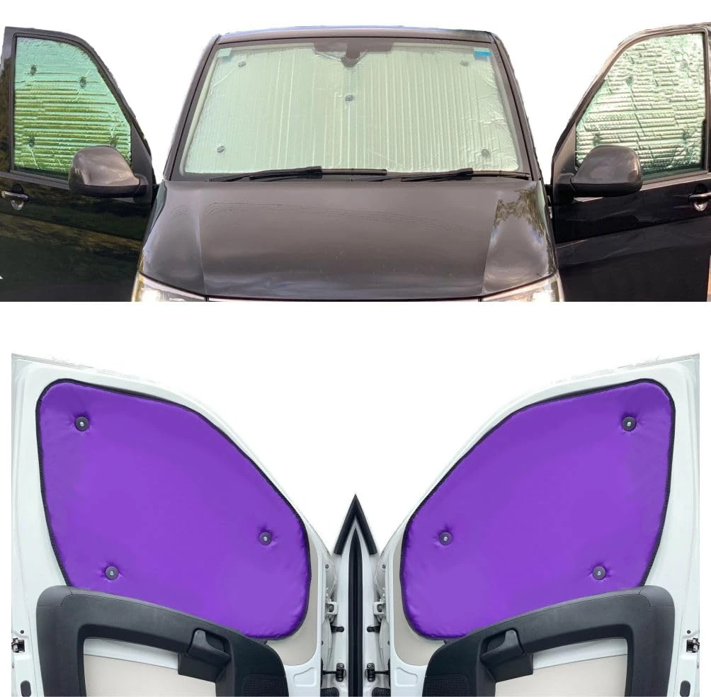 Thermal Blinds Compatible With Mercedes Sprinter (Years 2006-2019) (Full Set MWB + Barn Doors + Exc Rear Quarters) With Backing Colour in Purple, Reversible