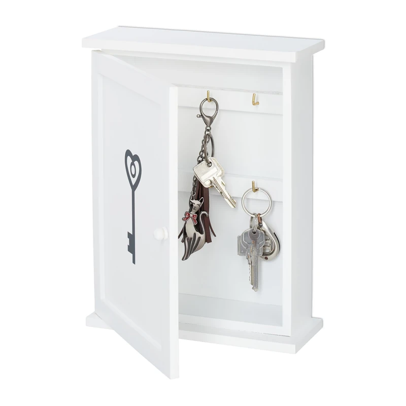 Relaxdays Wooden Key Cabinet, Key Motif, Country House Style, to Hang Up, Key Box HxWxD 29 x 22 x 8 cm, White