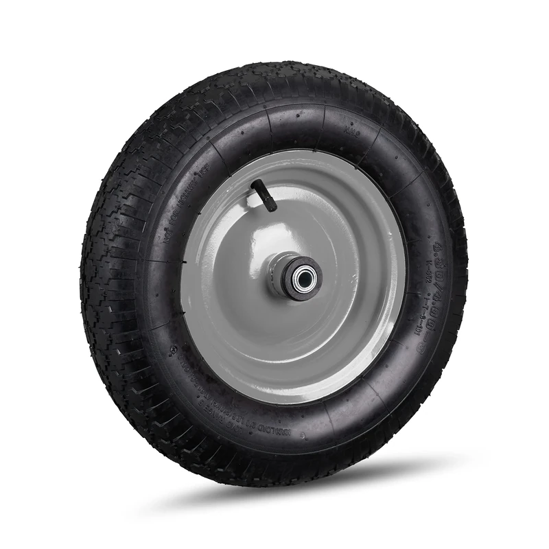 Relaxdays Wheelbarrow Wheel 4.80 4.00-8, Pneumatic, Steel Rim, 3 Adaptors, Spare Tyre, 120 kg Capacity, Black-Grey, Rubber, 4.8 4-8