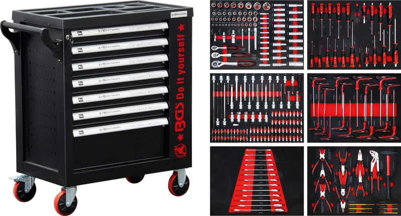 BGS Diy 6058 | Workshop Trolley | 7 Drawers | 1 Side Door | with 250 Tools