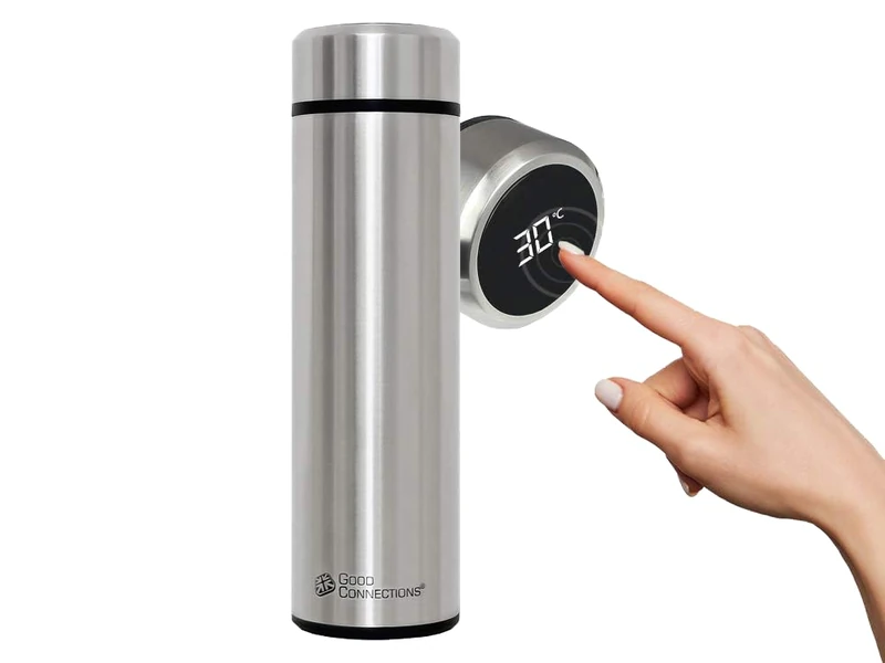 Good Connections ZUB-7001 Stainless Steel Vacuum Flask with Smart Touch Screen Temperature Display 500 ml with Tea Strainer Silver