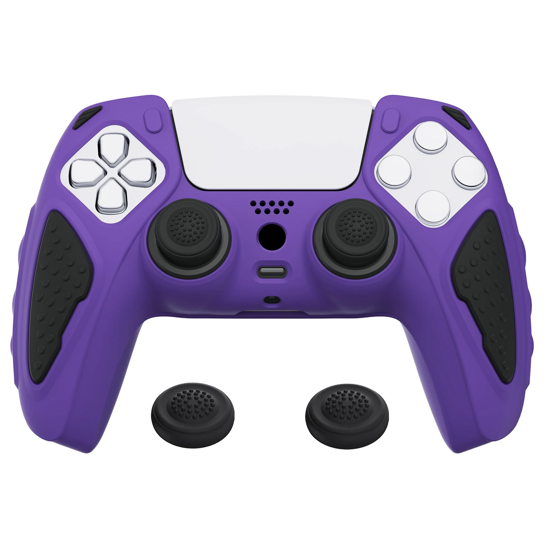 playvital Knight Edition Purple & Black Two Tone Anti-Slip Silicone Cover Skin for ps5 Controller, Soft Rubber Case for ps5 Wireless Controller with Thumb Grip Caps