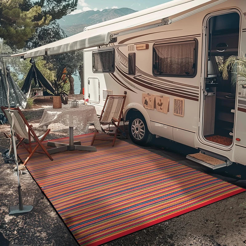 Green Decore Reversible Recycled Plastic Camping and Picnic Rugs | Perfect for Garden, Patio, Picnic, Decking | Stain And Water Resistant | Weaver Multi Red 180 x 270 cm
