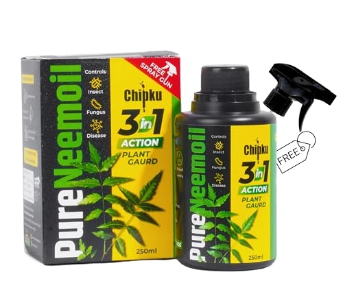 Chipku Pure Cold Pressed Water Soluble Neem Oil 250ml With Free Spray Gun Concentrate For Plants & Garden For Indoor And Outdoor Removes Aphids Fungus Thriphs Mildew For Making 50 Neem Spray Bottles