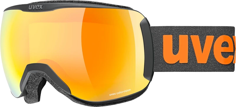 uvex Downhill 2100 CV - Ski Goggle for Men and Women - Contrast Enhancing - No Distortion & Anti-Fog Coating - Black Matt/Orange-Yellow - One Size