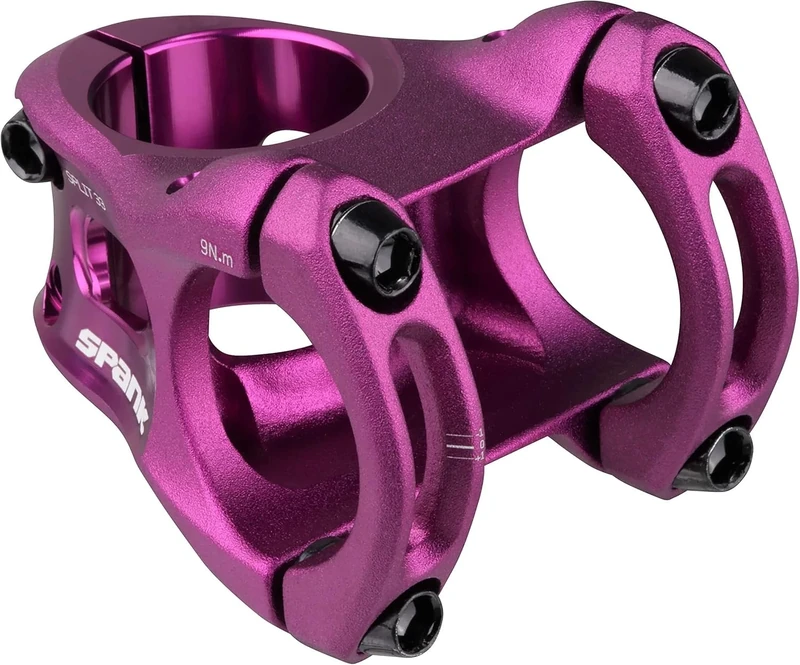 SPANK Split Enduro Trail Shotpeen Anodized Bicycle Stem (43mm), Universal Fit, Cycling Stem, Mountain Bike Stem, Bar Clamp, Shotpeen Anodized Stem, CNC-optimised (Purple)