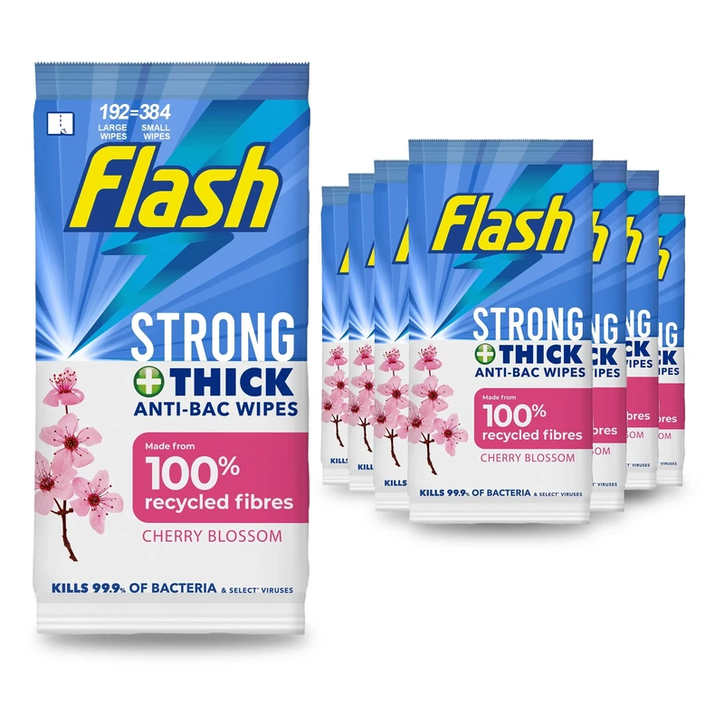 Flash Antibacterial Cleaning Wipes, Blossom & Breeze, 192 Extra Large Wipes (24 x 8)