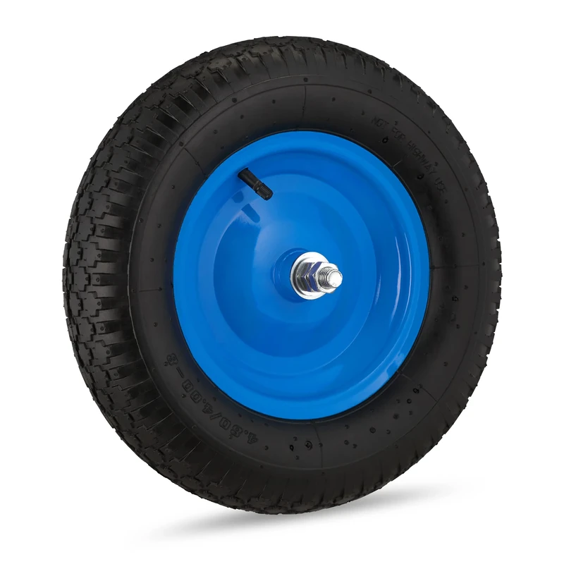 Relaxdays 4.80 4.00-8 Wheelbarrow Tyre, Pneumatic Spare Wheel, Steel Rim and Axle, Max. 120 kg, Rubber, Black/Blue