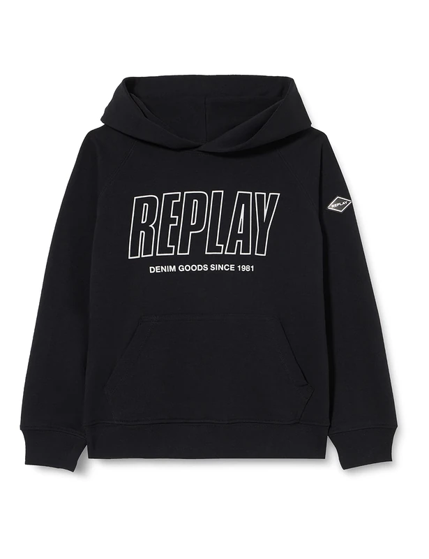 REPLAY boys' cotton blend hoodie, Black 098 (Black), 6 years