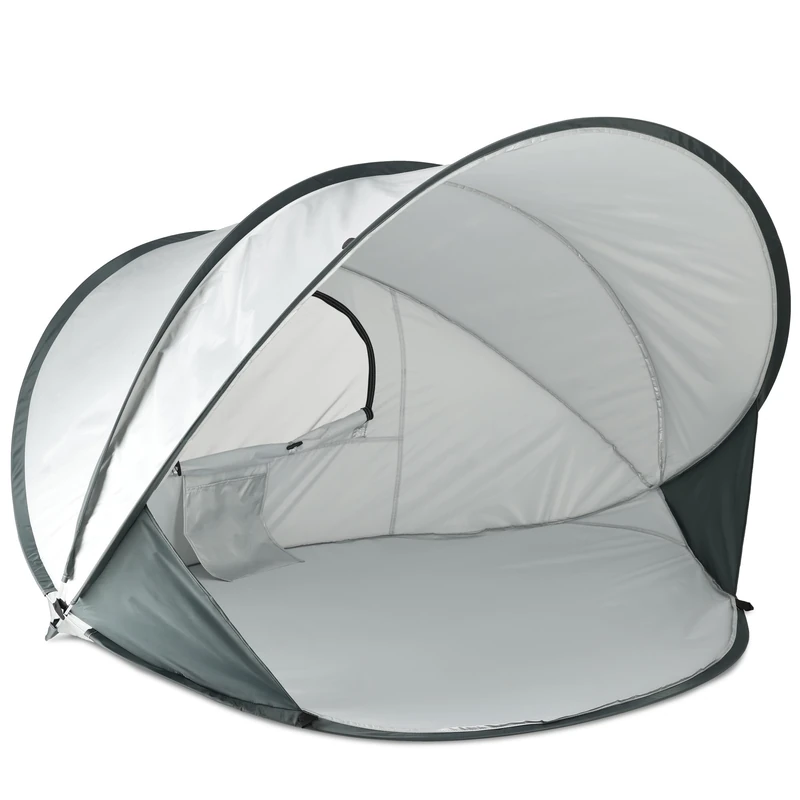 DERYAN BV Beach Tent XXL - Pop-Up - Silver - Suitable for 2-3 Persons - Sun and Wind Protection - Easy to Set up - Including Carrying Bag