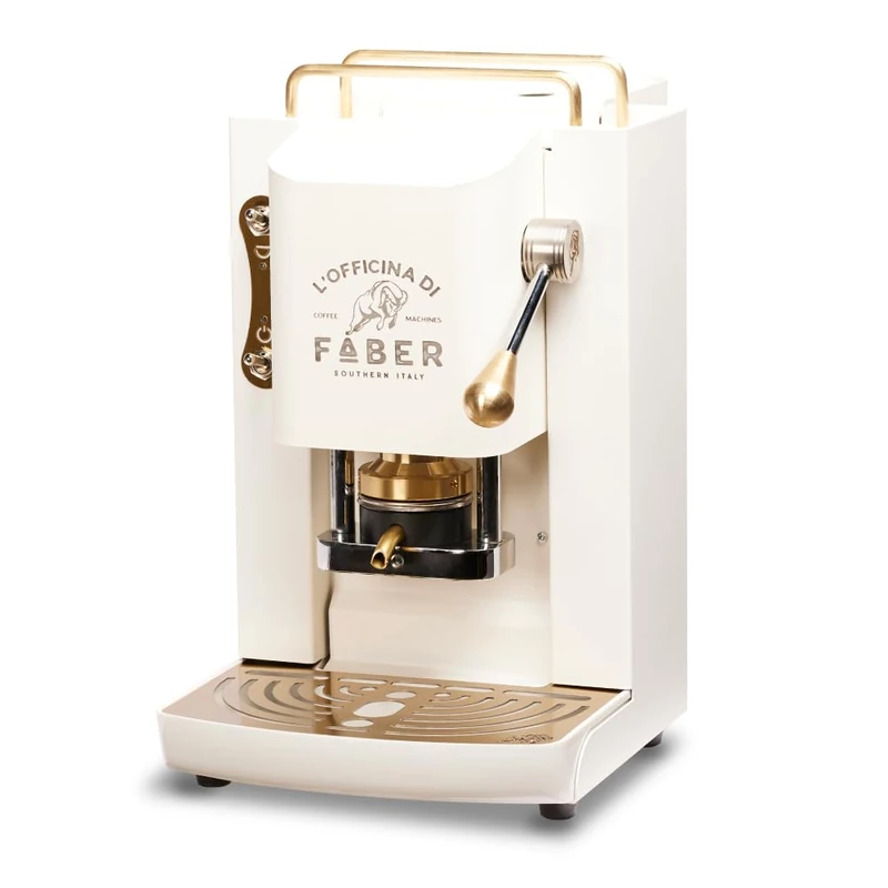 FABER COFFEE MACHINES Model Pro Deluxe, coffee pod machine Essee 44mm, Brass Finish, Adjustable Brass Pad Press, Standard Solenoid Valve (Pure White)