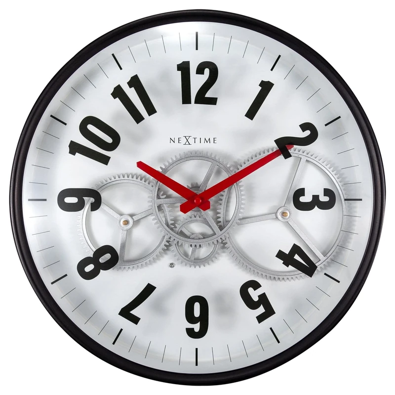NexTime - Wall clock – Ø 36cm - Metal & Glass- White - 'Modern Gear Clock'