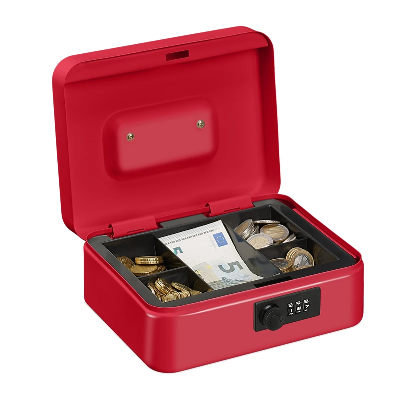 Relaxdays Red Steel Cash Box - 3-Digit Combination Lock