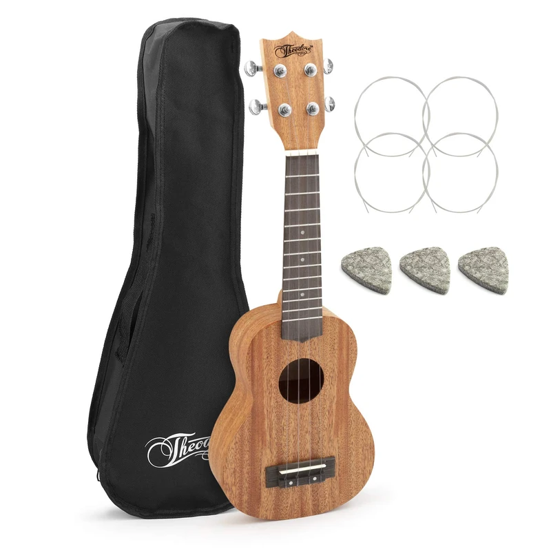 Theodore Soprano Ukulele – Mahogany Soprano Uke Includes Gig Bag, Felt Pick and Spare Strings