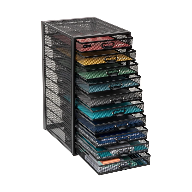 Mind Reader File Storage Drawers, Desk Organizer, Multi-Purpose, Crafts, Office, Metal Mesh, 10.75" L x 14" W x 21.25" H, Black