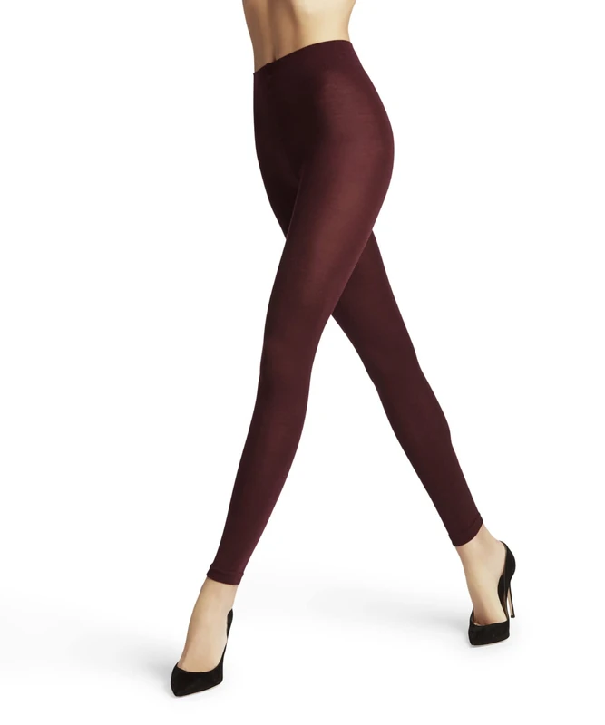 FALKE Women's Softmerino W Le Wool Cotton Thick Plain Leggings 1 Pair, Red Barolo 8596, M-L