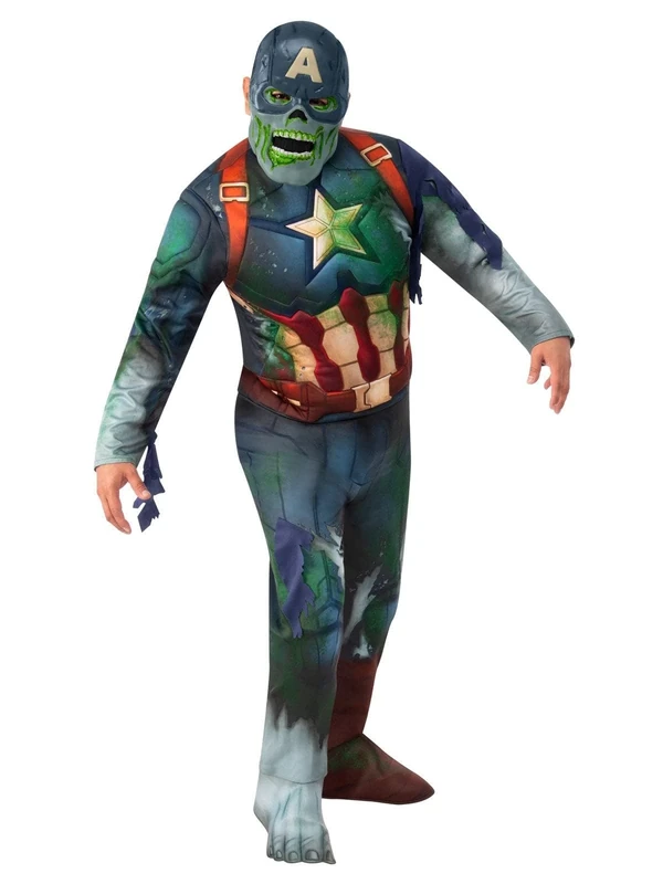 Rubies 702730STD Zombie Captain America Deluxe Costume Fancy Dress, Men, Multicolour, Standard Halloween, World Book Day