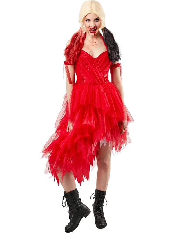 Rubies Harley Quinn Suicide Squad Red Dress Costume with Gloves for Adults