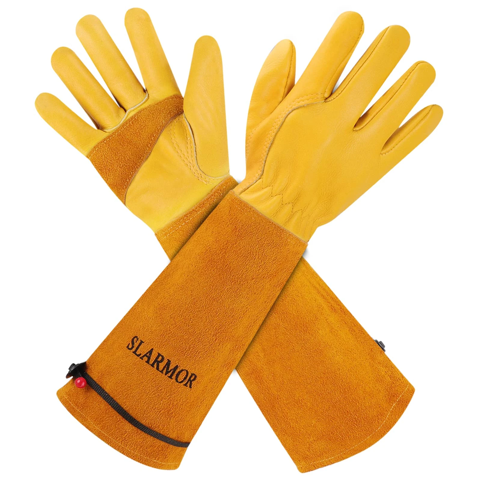 SLARMOR leather Gardening Gloves for Women/Men - Thorn Proof Cowhide Leather Rose/Blackberry Pruning Heavy Duty Garden Gloves Thick Palm Gauntlet Garden Work Gloves with Forearm Protection