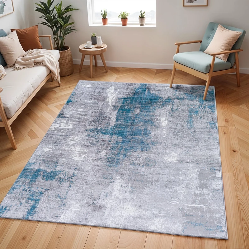 Livabliss Helsinki Abstract - Area s Living Room 160x220 cm, Dining Room, Lounge, Kitchen, Bedroom - Modern Marble Large, Soft Luxurious Easy Care Medium Pile, Grey, Aqua, White