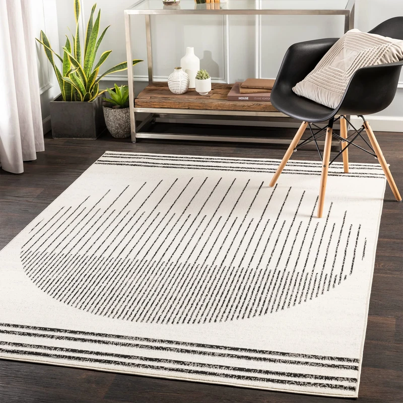 Livabliss Nairobi Geometric Rug - Scandi Area Rugs Living Room 200x274 cm, Dining, Kitchen - Neutral, Abstract Patterned Rugs, Boho Style, Easy Care Pile - Large Rug, Ivory, Black and Cream