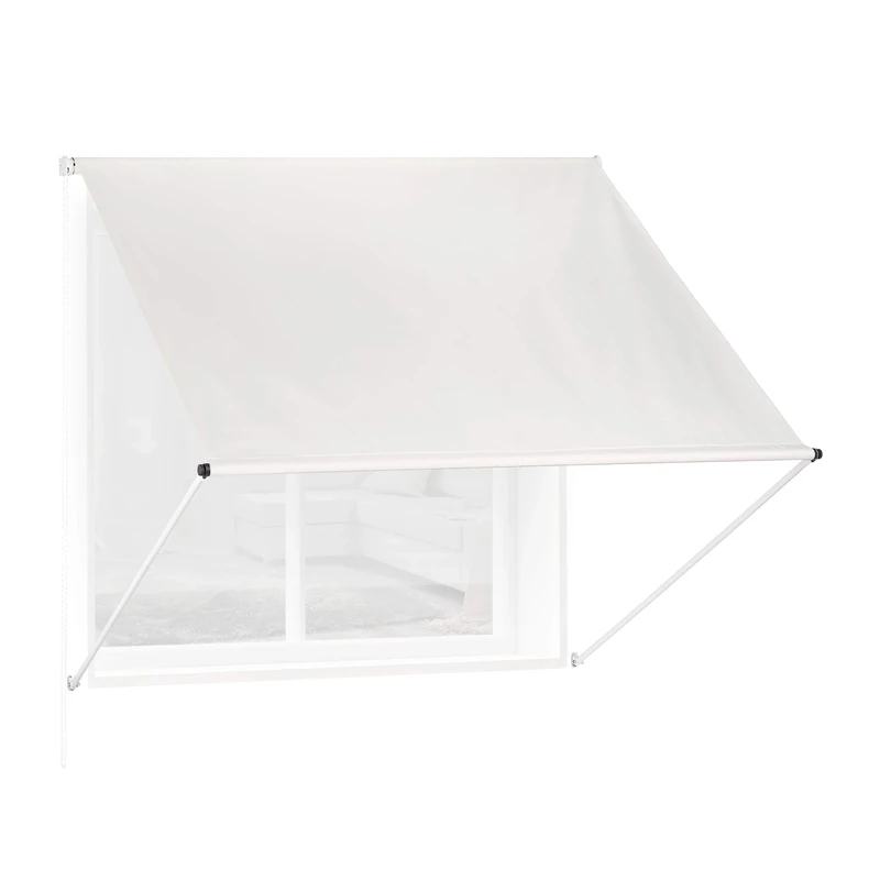 Relaxdays Drop Arm Awning H x W: 120 x 150 cm, Shade Dispenser for Windows, 50+ UV Protection, Pulley, Polyester & Metal, Beige