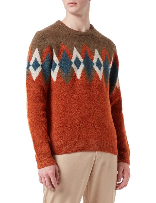 Pierre Cardin Men's Knit Crew Neck Airwool Intarsia Pullover - Orange - XXL - Image 1