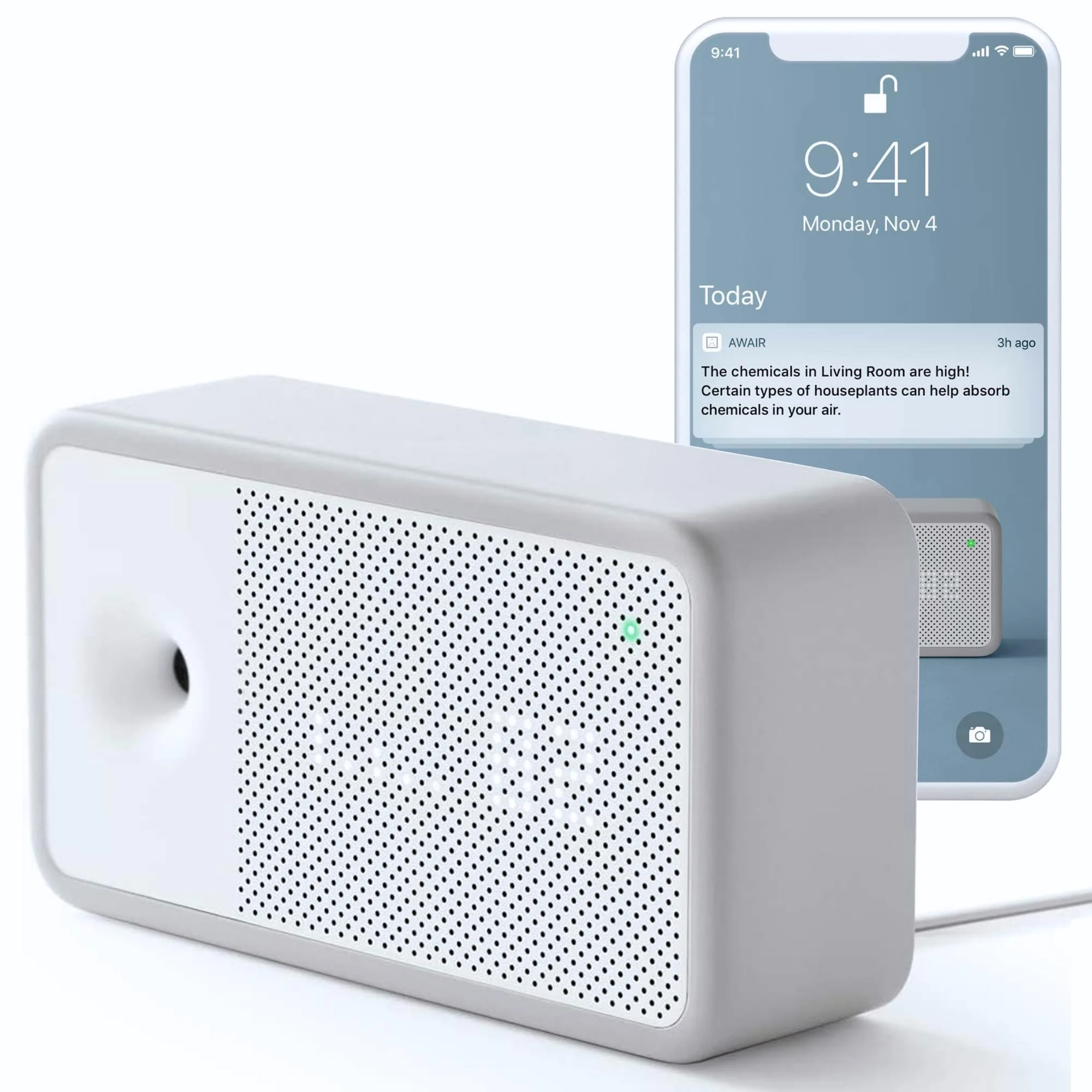 Awair Element Air Quality Monitor, Indoor Air Pollution Sensor, CO2 Monitor, Temperature, PM2.5, VOCs, Real-Time Tracking, iOS/Android App, Comprehensive Home Air Monitoring for a Healthy Environment
