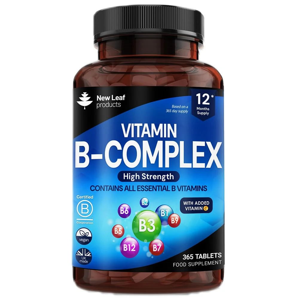 Vitamin B Complex - 365 Small Tablets (1 Year Supply) High Strength All 8 B Vitamins B1-B2-B3-B5-B6-B12, Biotin, Folic Acid and Vitamin C - Reduction of Tiredness, Energy & Immune Support - UK Made