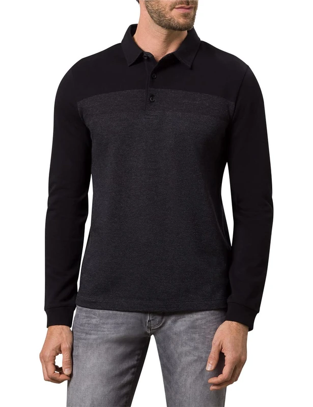 Pierre Cardin Men's Longsleeves Polo Flammeé Twill-Stripe Shirt, Black, XXXXX-Large