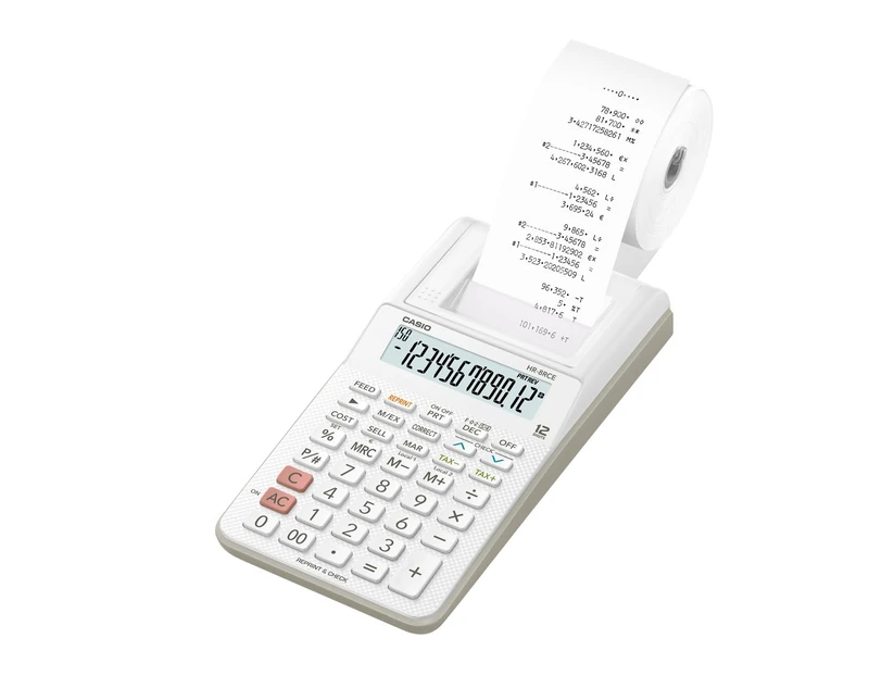 Casio HR-8RCE-WE Printing desktop calculator White Display (digits): 12 battery powered,Mains powered